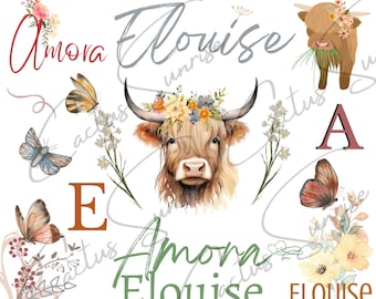 Highlands Cow Name Blanket Sublimation Template