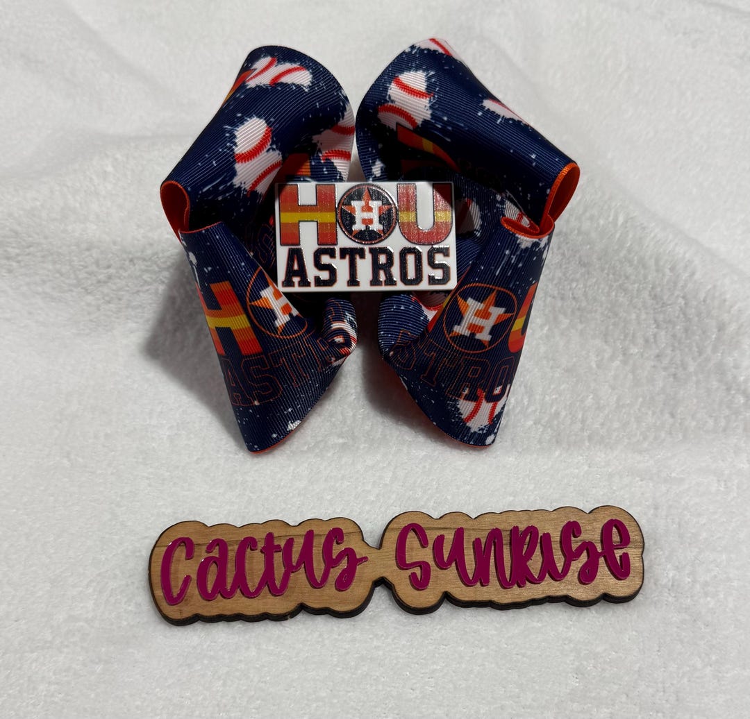 Hou Baseball Double Ribbon Hair Bow With Accent Astros Center - Etsy