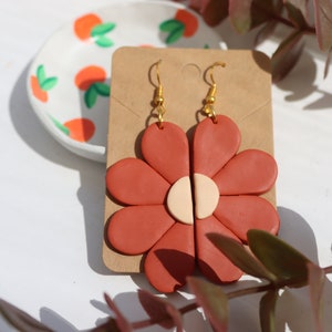 Flower Floral Shape Half Earrings - Handmade Polymer Clay Earrings - Perfect Gifts