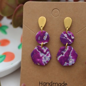 Purple Geode Effect - Handmade Polymer Clay Earrings