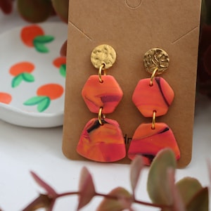 Orange + Black - Desert Skies Collection - Handmade Polymer Clay Earrings - Gifts For Her - Mothers Day - Birthdays