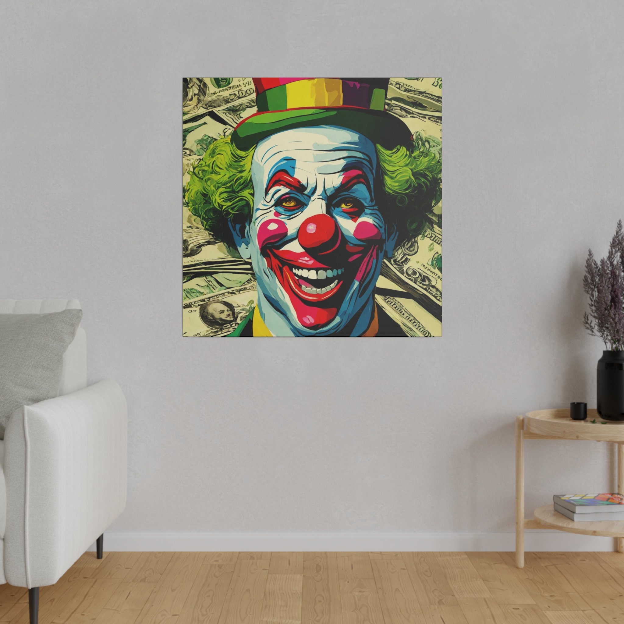 Clown with Money Matte Canvas, Stretched, 0.75"