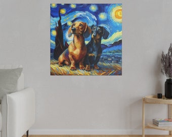 Dachshund Dogs Van Gogh Starry Night Style  Matte Canvas, Stretched, 0.75&quot;