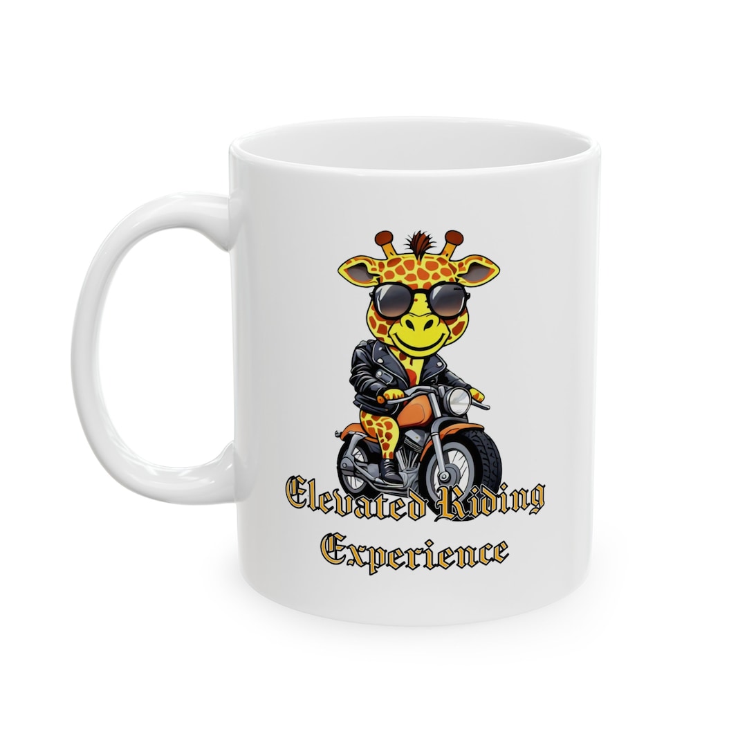 Giraffe Ride Machine Elevated Riding Experience, Giraffe Riding a Motorcycle Ceramic Mug ...