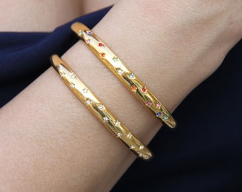 18K Gold Cuff Bracelet Celestial Open Bangle Stacking Gold Bracelet Waterproof Cuff Bracelet Unique Jewelry Bracelet Gift for Mom