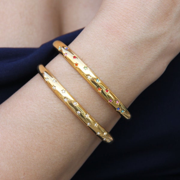 18K Gold Cuff Bracelet Celestial Open Bangle Stacking Gold Bracelet Waterproof Cuff Bracelet Unique Jewelry Bracelet Gift for Mom