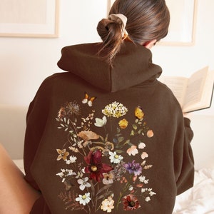Floral embroidered hoodie mens top