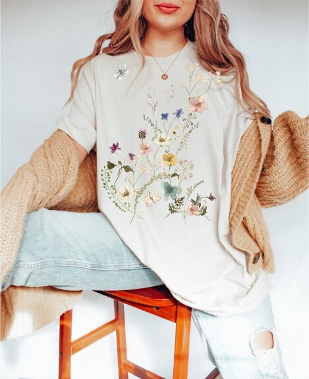 Vintage Pressed Wildflowers Shirt, Boho Wildflowers Cottage core Shirt ...