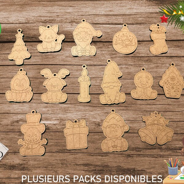 Décorations de Noël en bois à peindre pour enfants - Pack 2/6