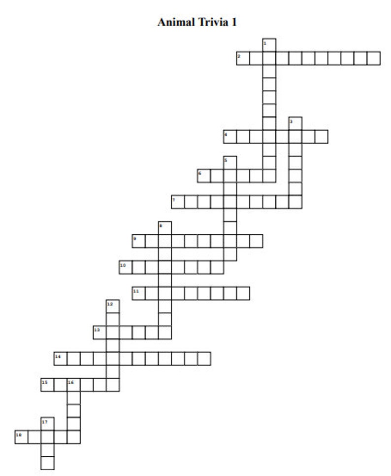 Fun Animal Trivia Crosswords Printable - Etsy