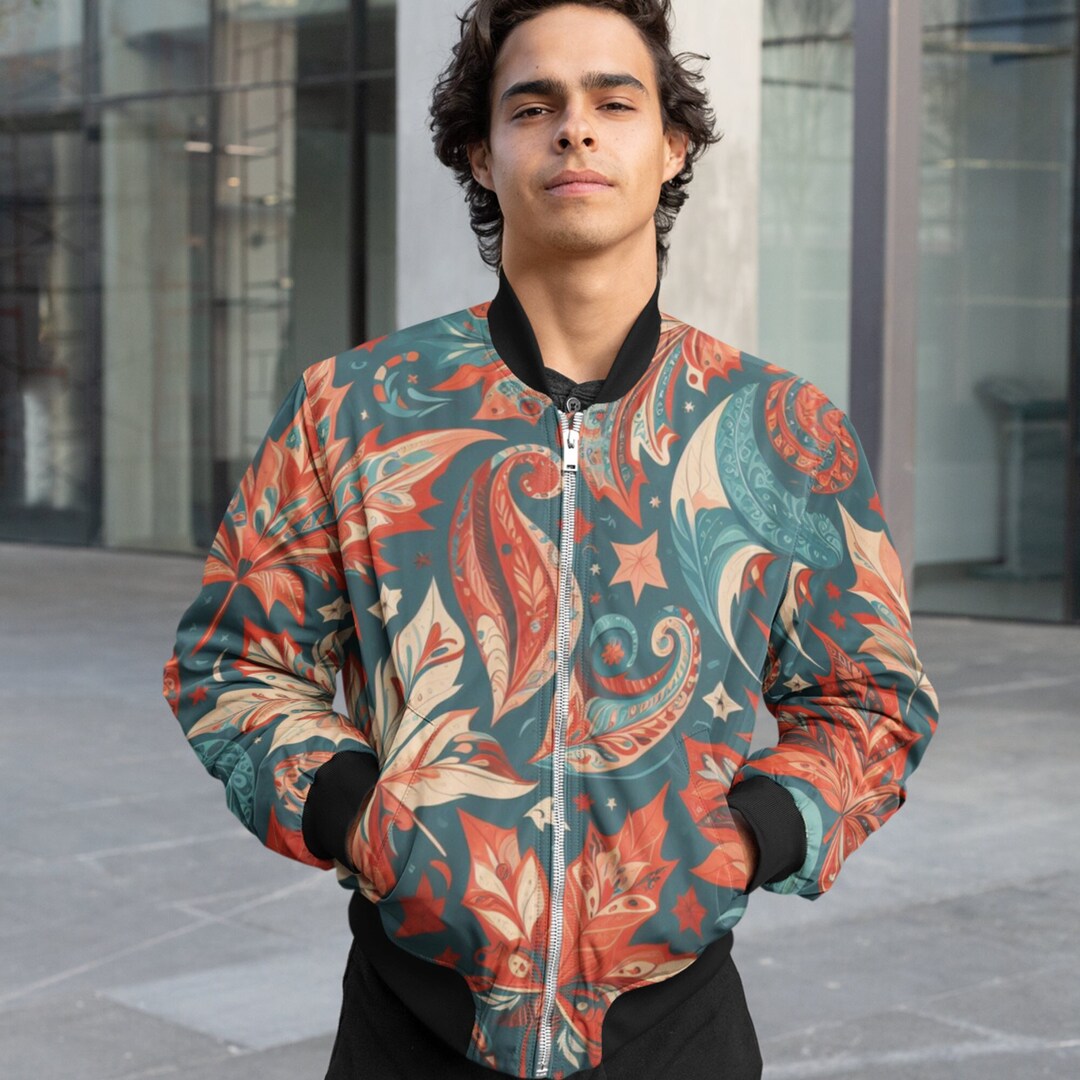 80’s Silk Paisley Floral Printed Bomber Jacket main image 0