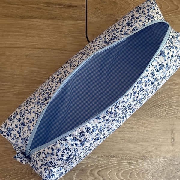 Quilted Floral Hair Tool Organizer, Cotton Makeup Bag, Cosmetic Case (14"x4"x3.1")
