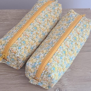 Quilted pencil case, slim pencil case, floral pencil case, pencil organizer, Handmade Zipper Boxy Bag, Cute School Supplies