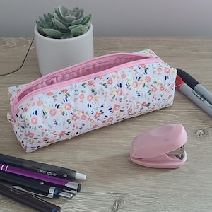 Quilted pencil case, slim pencil case, floral pencil case, pencil organizer