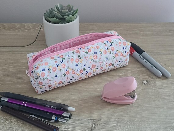 Lace Cotton Pencil Bag - High Capacity Pen Pouch & Makeup Organizer For School, Office, Travel (Blue/Pink)