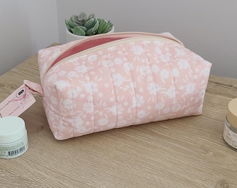 Pink Makeup Bag, Quilted Makeup Bag, Cute Makeup Bag, Puffy Floral Makeup Bag,Floral Makeup Bag,Cute Cosmetic Bag, Quilted Travel Bag