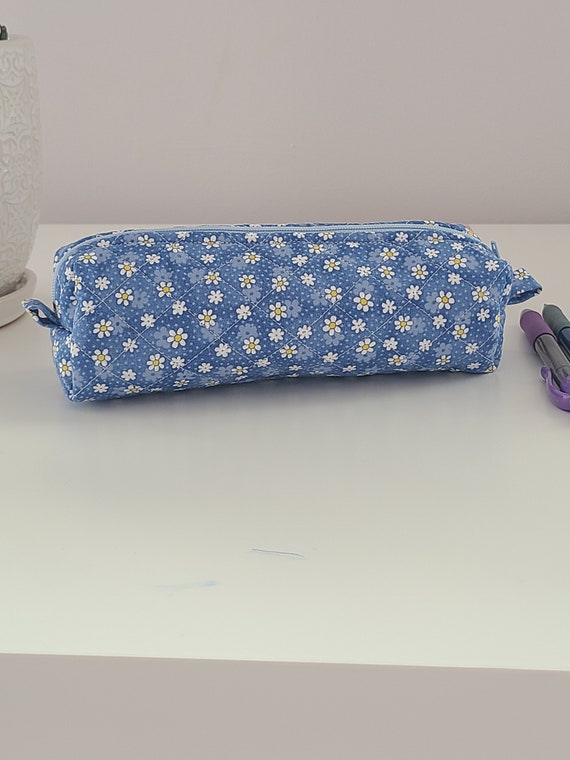 Slim Pencil Case in Indian Block Print Flower, Pen Case, Quilted Zipper  Pencil Pouch, Office School Supplies, Gift for Her 