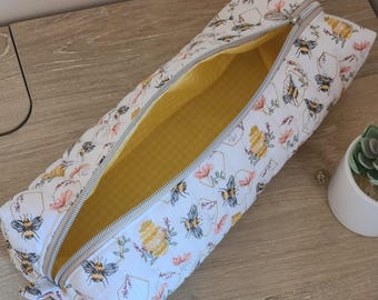 Floral Quilted Hair Tool Bag, Cotton Travel Organizer, Zippered Beauty Pouch