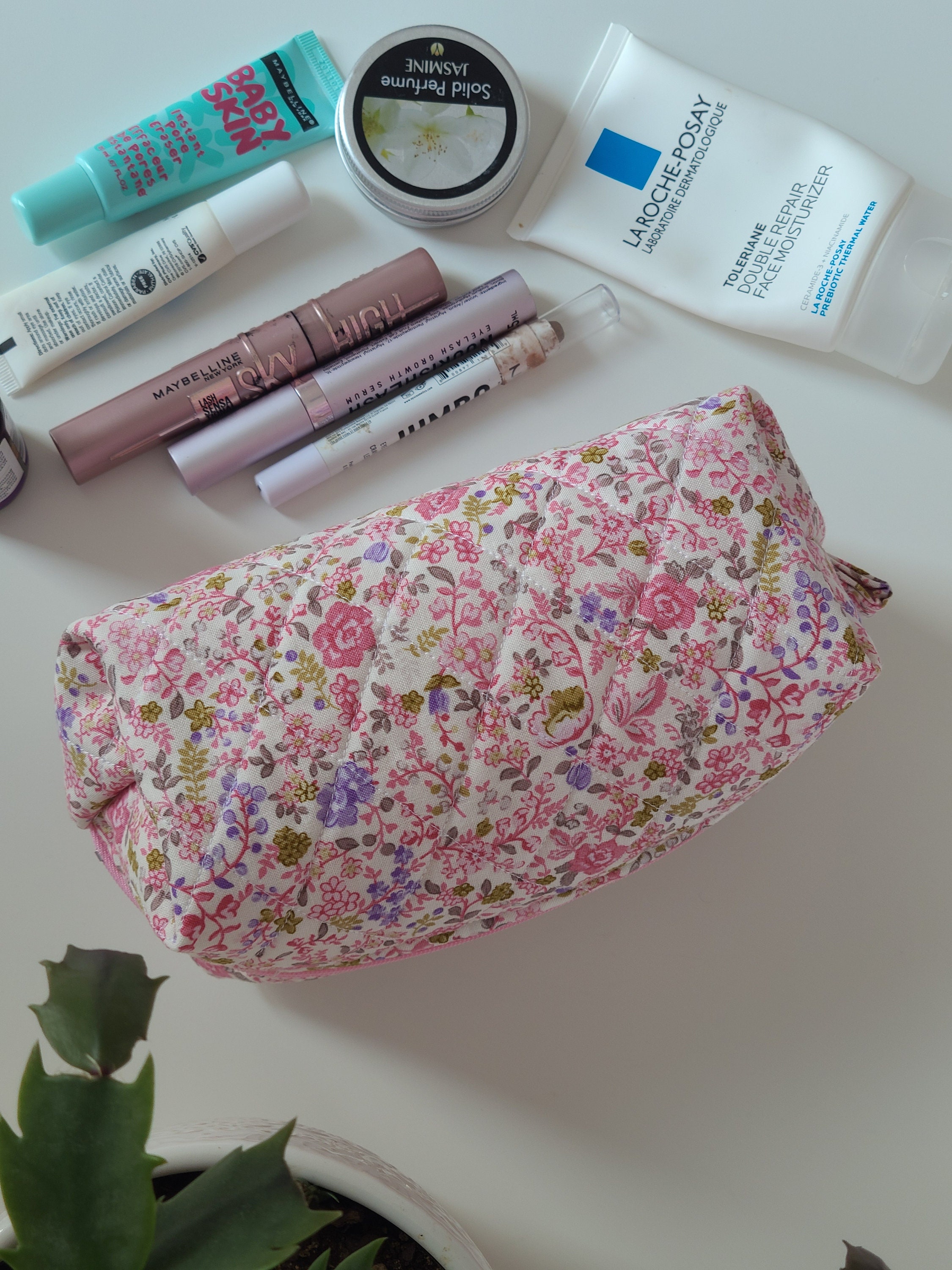 Pink Sweetheart Square Quilted Puffy Plush Cosmetic Multifunction Makeup Bag, Size: 7, Blue