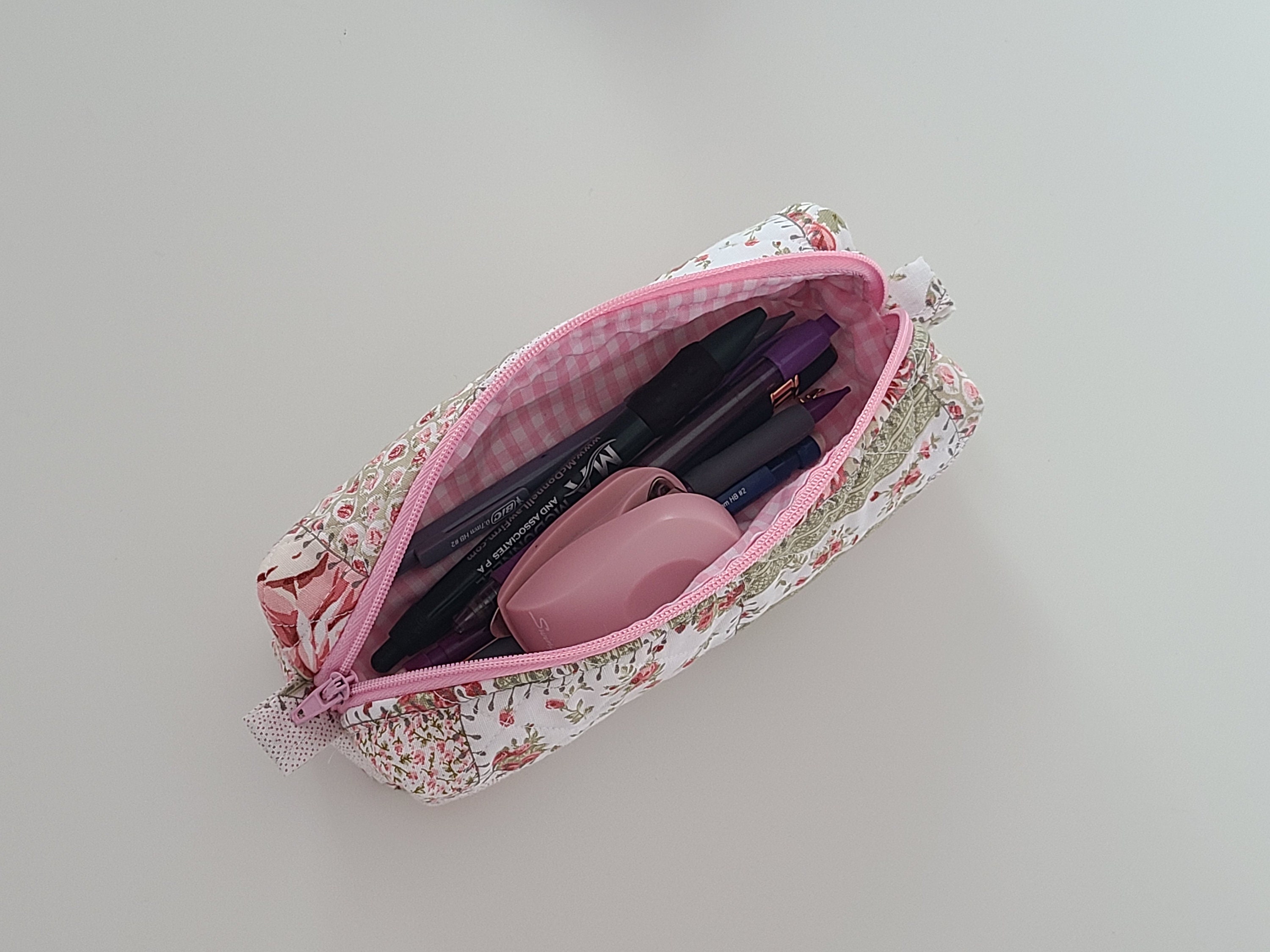 Quilted Pencil Case, Slim Pencil Case, Floral Pencil Case, Pencil