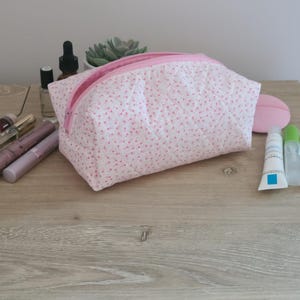 Gewatteerde make-uptas: roze harten, handgemaakte katoenen make-uptas