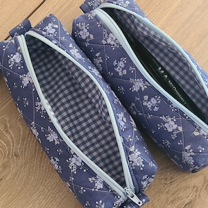 Quilted pencil case, slim pencil case, floral pencil case, pencil organizer, Handmade Zipper Boxy Brush Bag, Floral Pen Case, Back To School