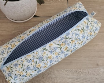 Floral Quilted Hair Tool Organizer Bag: Cotton Travel Makeup Pouch
