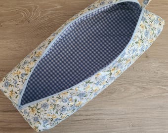 Floral Quilted Hair Tool Organizer Bag: Cotton Travel Makeup Pouch