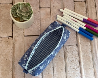 Handmade Quilted Floral Pencil Case: Slim Zipper Pouch