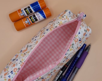 Quilted pencil case, slim pencil case, floral pencil case, pencil organizer