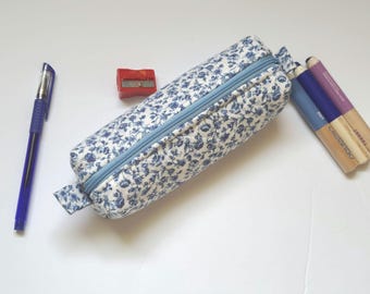 Handmade Quilted Floral Pencil Case: Slim Zipper Brush Bag