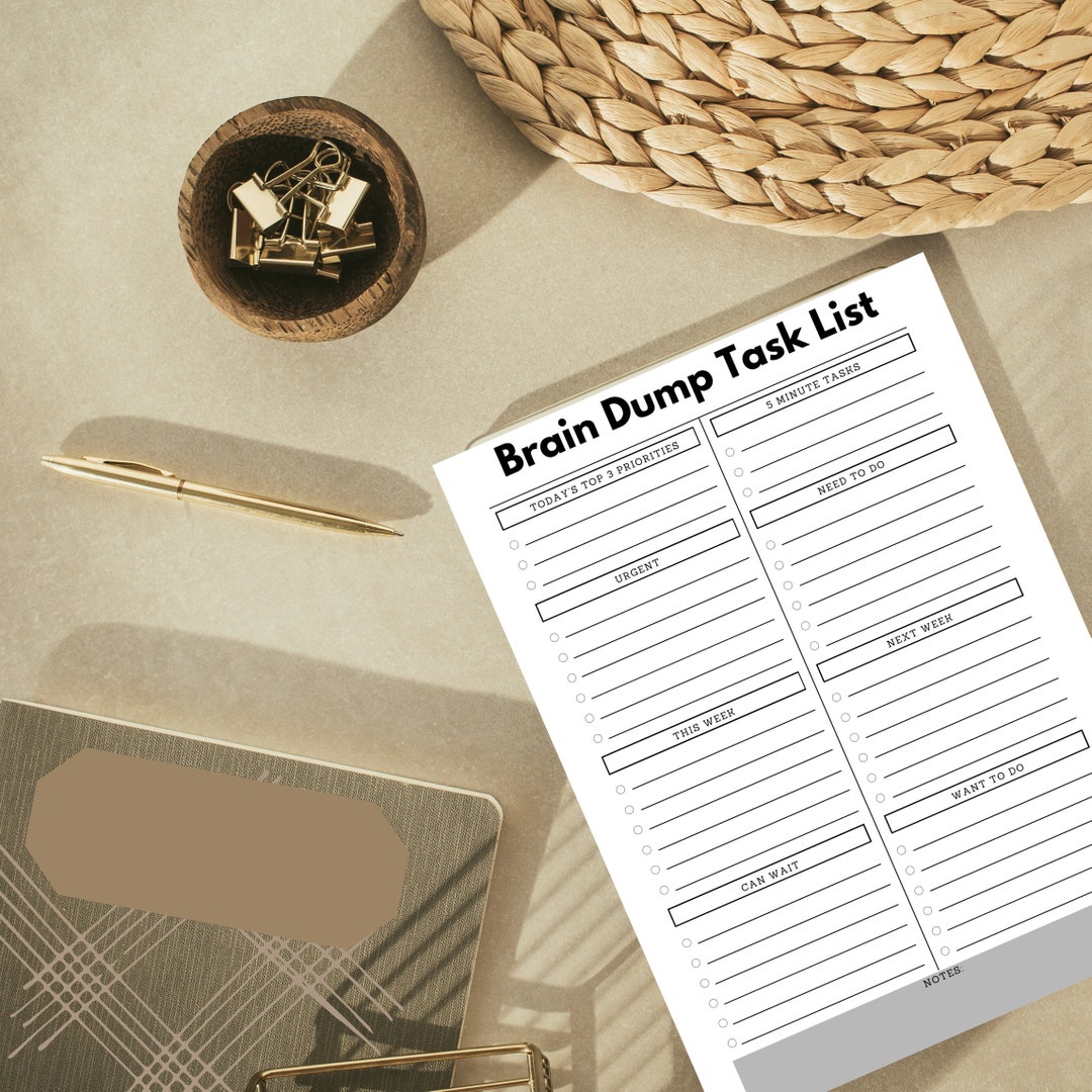 Brainless Task Brain Dump Task Journal, Instant Download, Daily Printable To-do Sheet ...