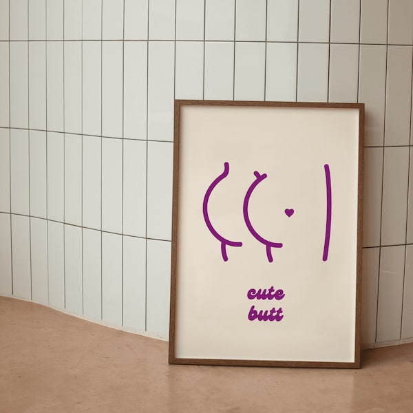 Cute Butt Wall Print, Funny Bathroom Wall Poster, Retro Toilet Wall Decor, Digital Download, Downloadable Prints, Large Printable Art, DIY