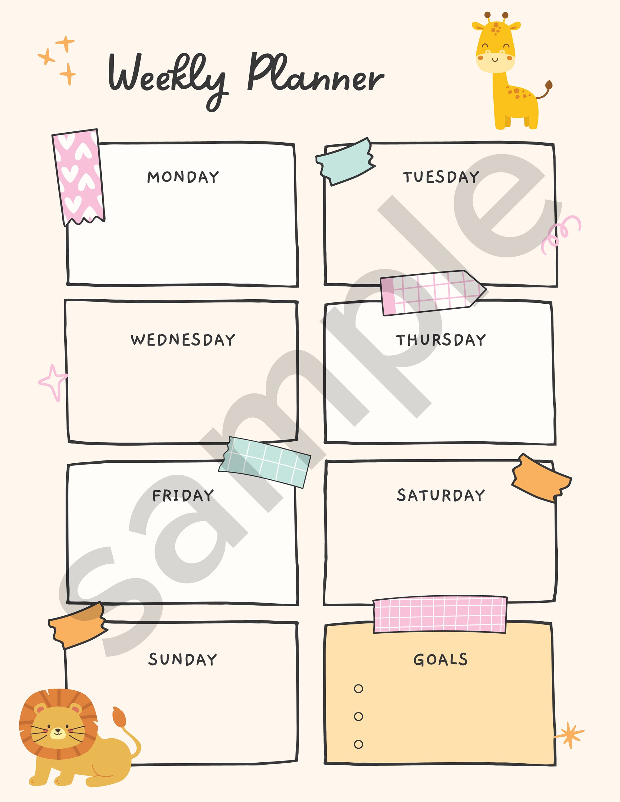 Cute Animals Weekly Planner Printable Weekly Planner Digital Weekly ...