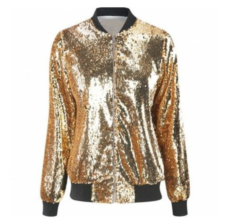 Women Sequin Glitter Bomber Jacket Etsy UK