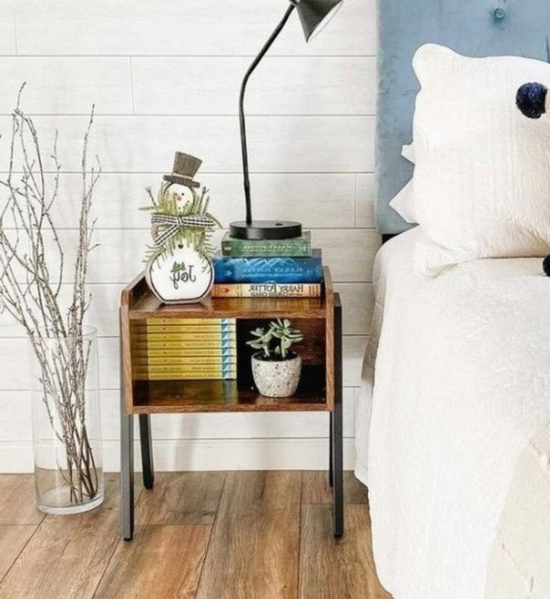 Retro Bedside Table, Midcentury Modern End Table, Industrial Night