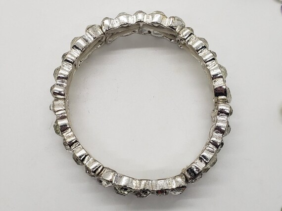 Clear Crystal Cuff Rhinestone bangle silvertone s… - image 4