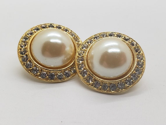 Vintage 1950's Faux Mabe Pearl Earrings Goldtone … - image 1