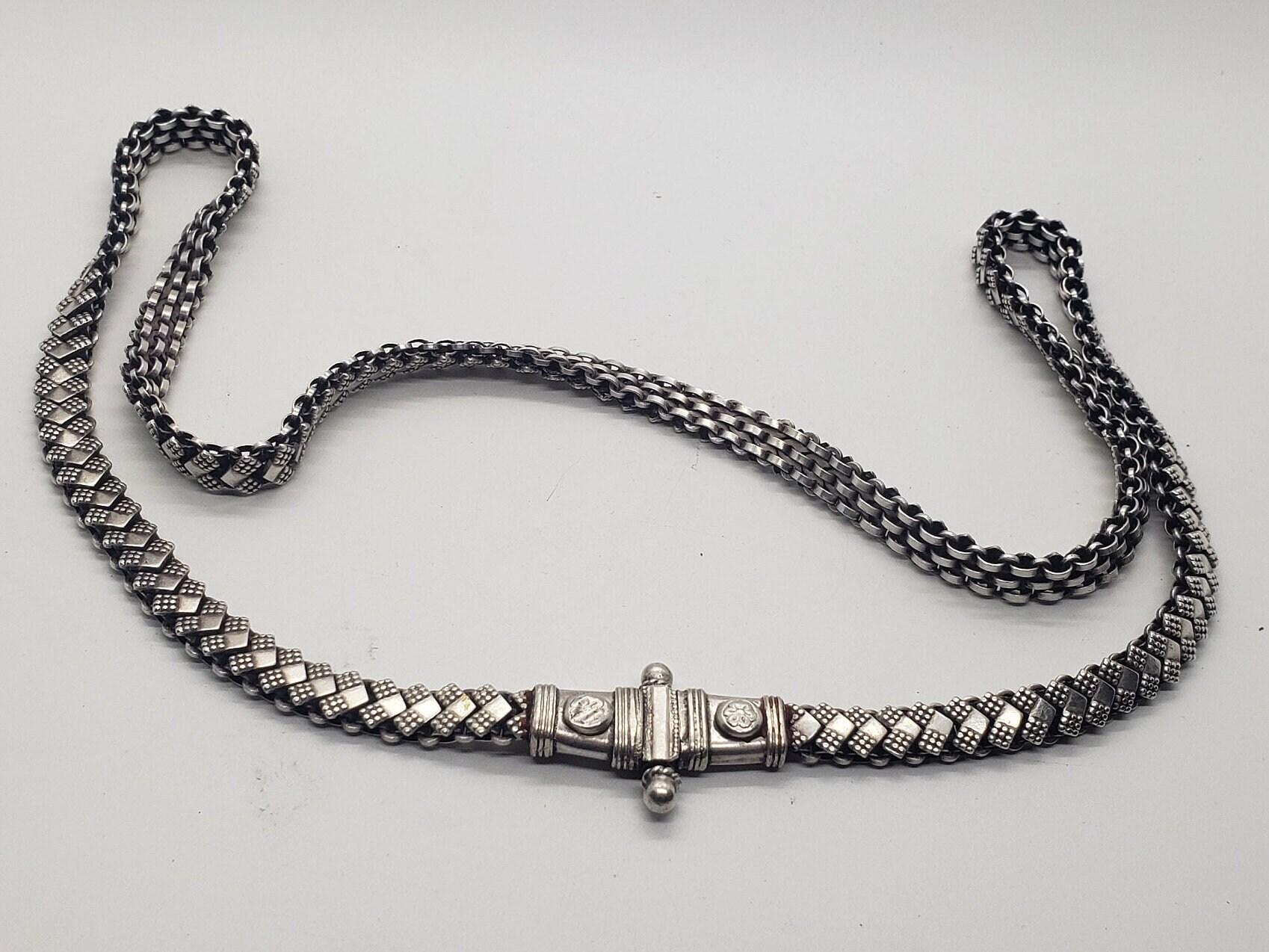 中国 清時代 哥釉水丞 アンティーク 送料込み1123 Solid Silver Rajasthan India Belt 800-900 Grade Silver 32