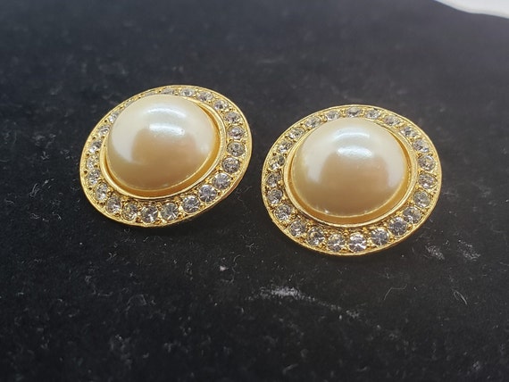 Vintage 1950's Faux Mabe Pearl Earrings Goldtone … - image 7