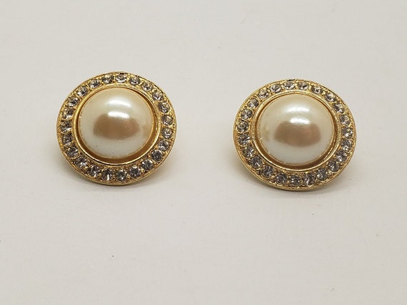 Vintage 1950's Faux Mabe Pearl Earrings Goldtone … - image 3