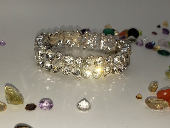Clear Crystal Cuff Rhinestone bangle silvertone s… - image 5
