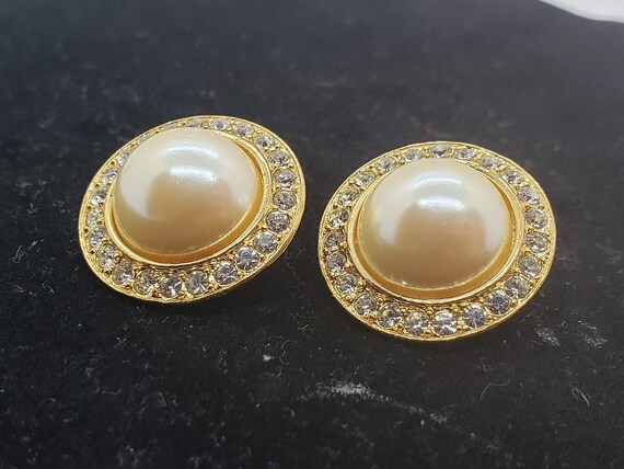 Vintage 1950's Faux Mabe Pearl Earrings Goldtone … - image 4