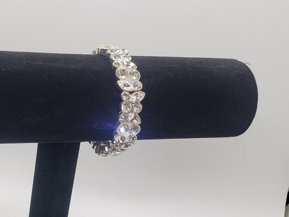 Clear Crystal Cuff Rhinestone bangle silvertone s… - image 2