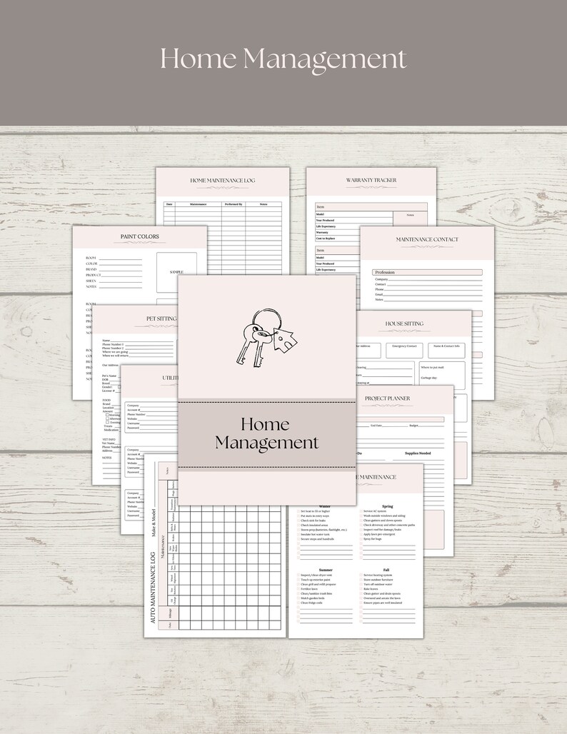 Printable Home Management Binder Household Management Pink Digital Life ...