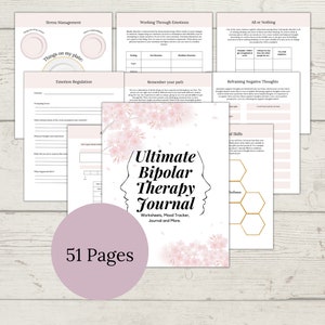ultimate bipolar journal bipolar worksheets self care journal mental health mood tracker daily planner medication log printable