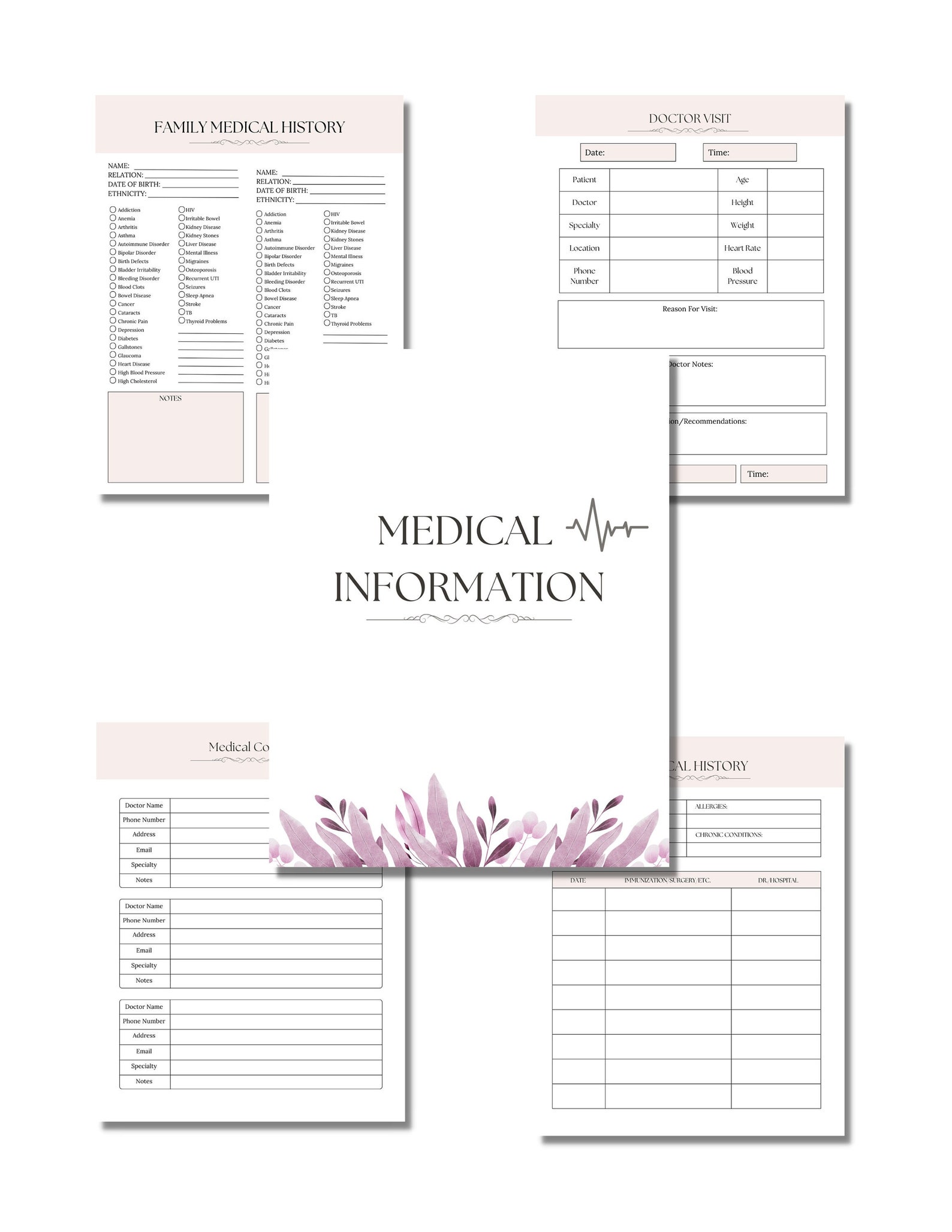 Medical Planner, Downloadable Planner, Printable Medical Information