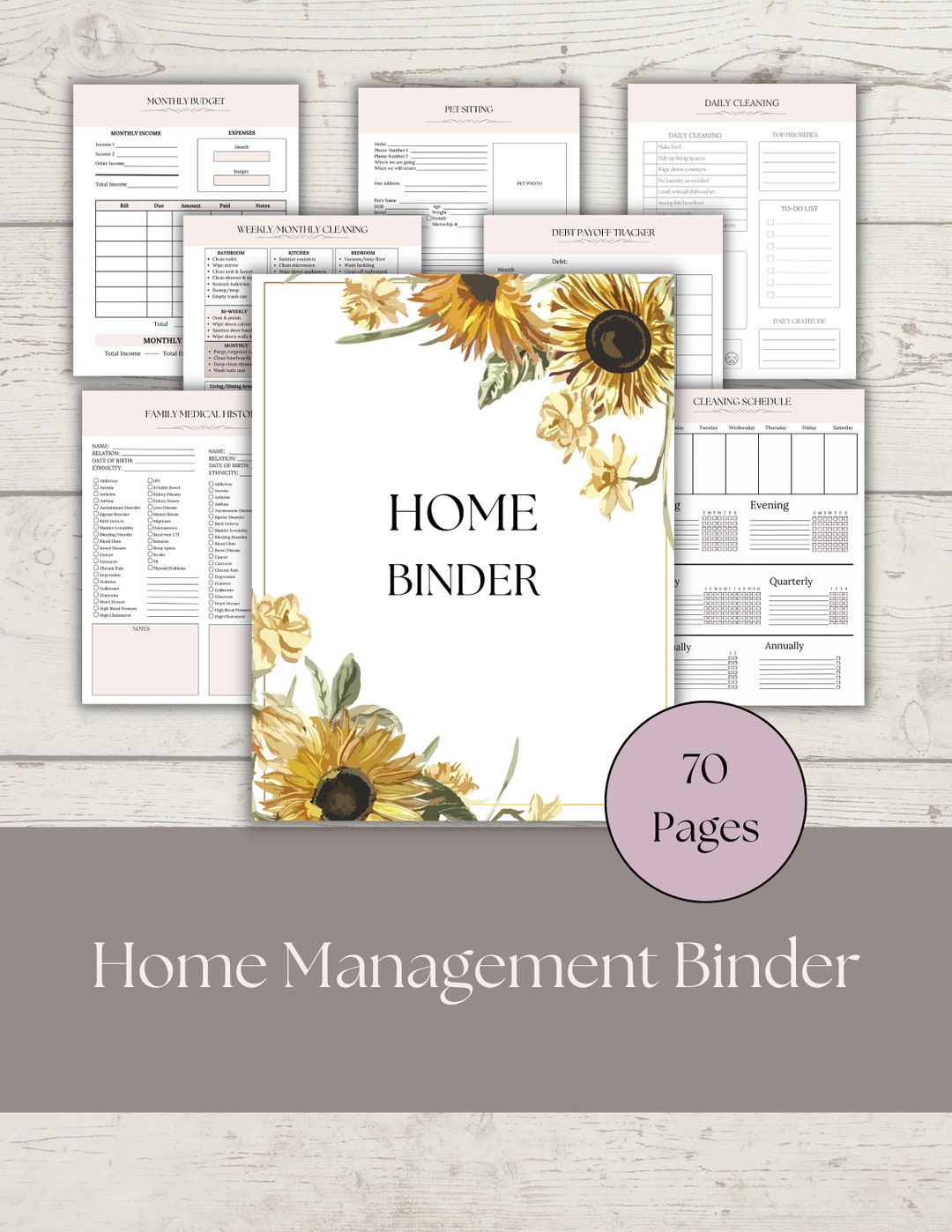 Printable Home Management Binder Household Management Pink Digital Life ...