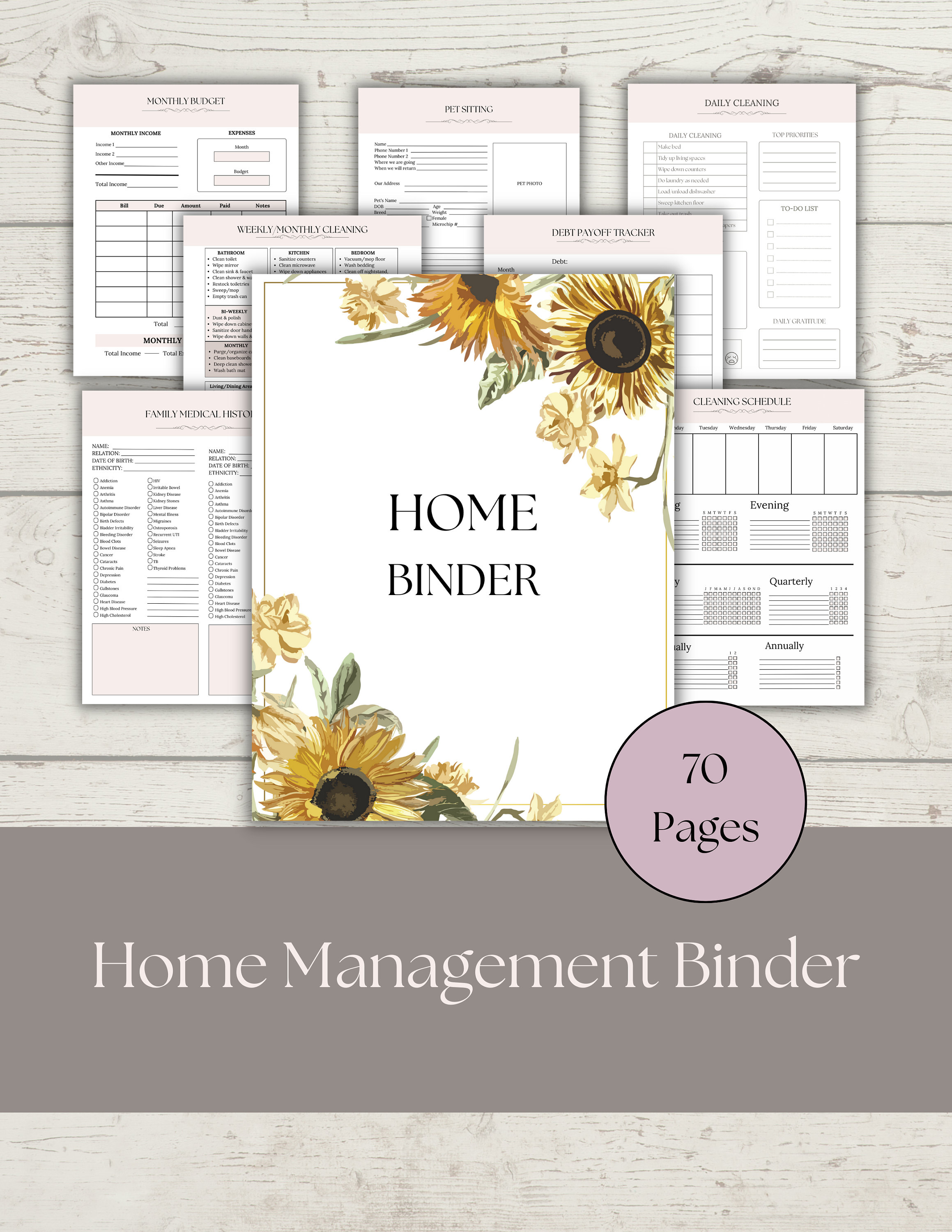 Printable Home Management Binder Household Management Pink Digital Life ...