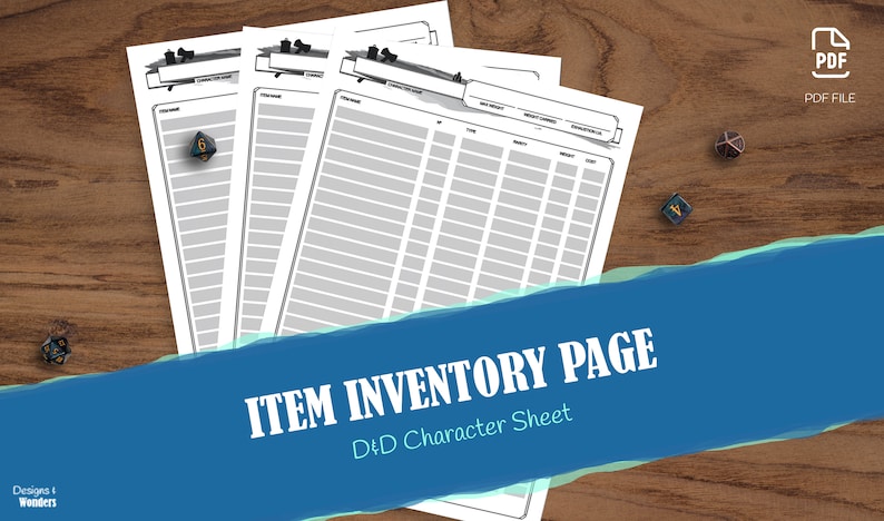 D&D 5e Inventory Tracker for Character Sheet: Printable PDF - Etsy